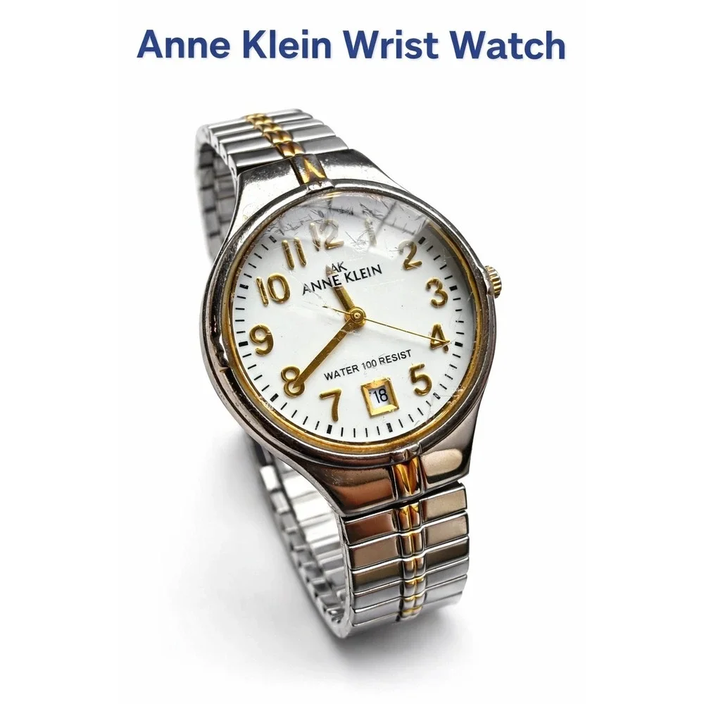 Anne Klein Wrist Watch Womens‎ Silver Gold Two Tone Date Vintage Expandable